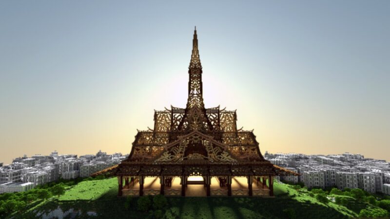 A building that looks like a temple built in Minecraft