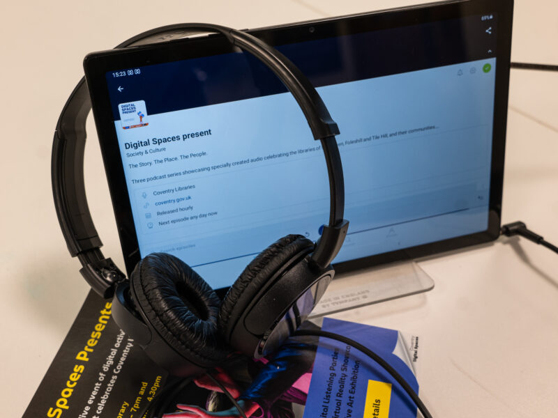 A tablet and headphones