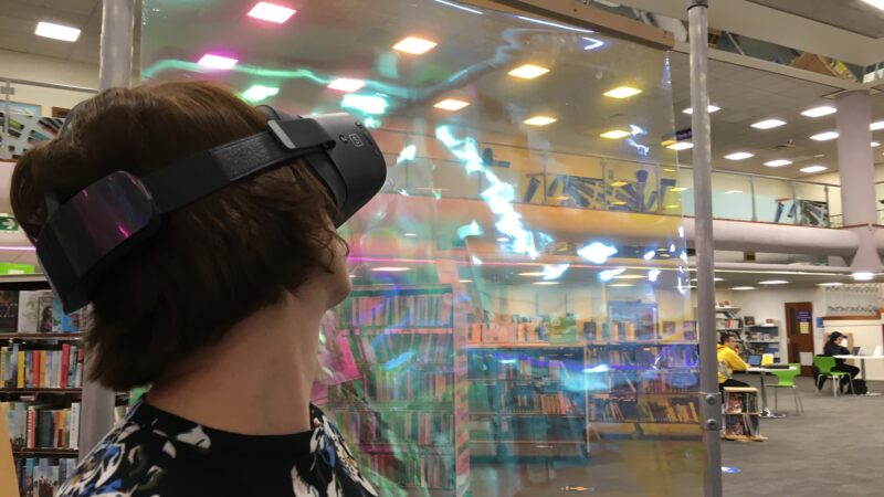 A person wears a headset