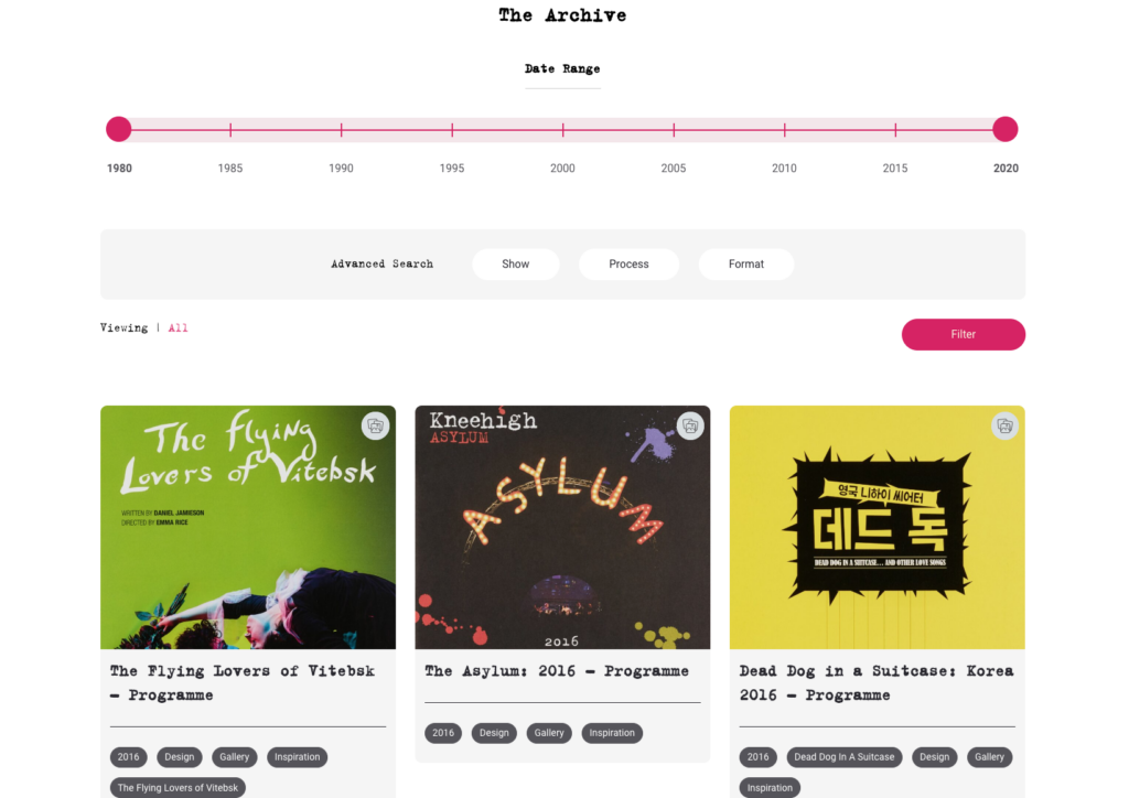 Screenshot of the Kneehigh archive webpage