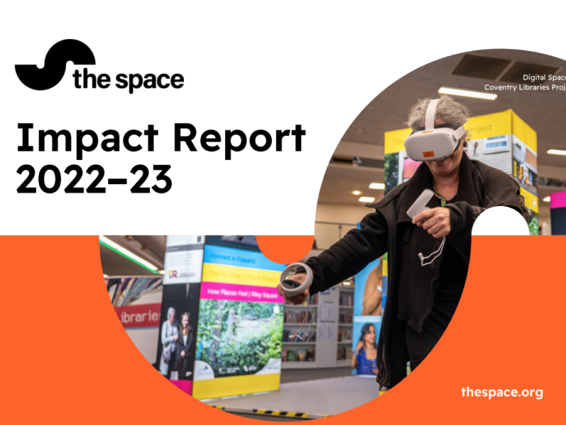Cover of The Space's Impact Report features a person wearing a VR headset