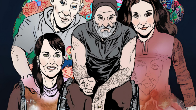 Colourful picture from Al Davidson's web comic, featuring Al in his wheelchair.