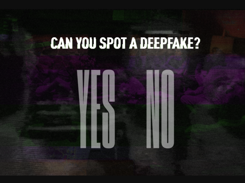 Screengrab from 'In the Event of Moon Disaster'. Text reads: Can you spot a deepfake? Yes. No'