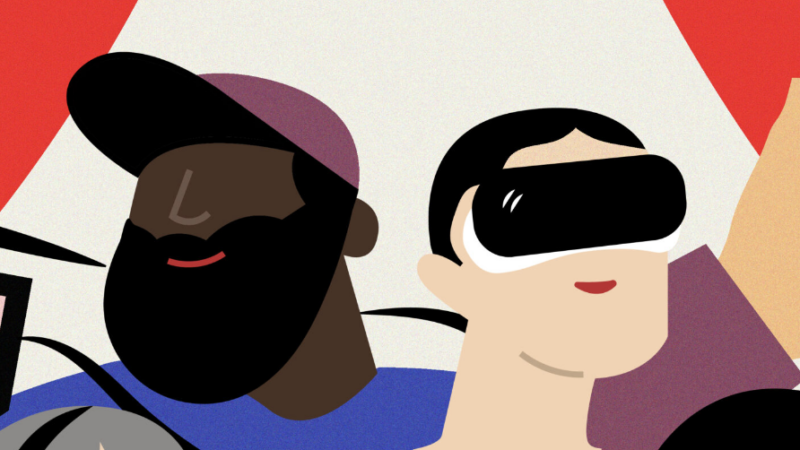 Illustration of a diverse group of people engaging with various digital media.