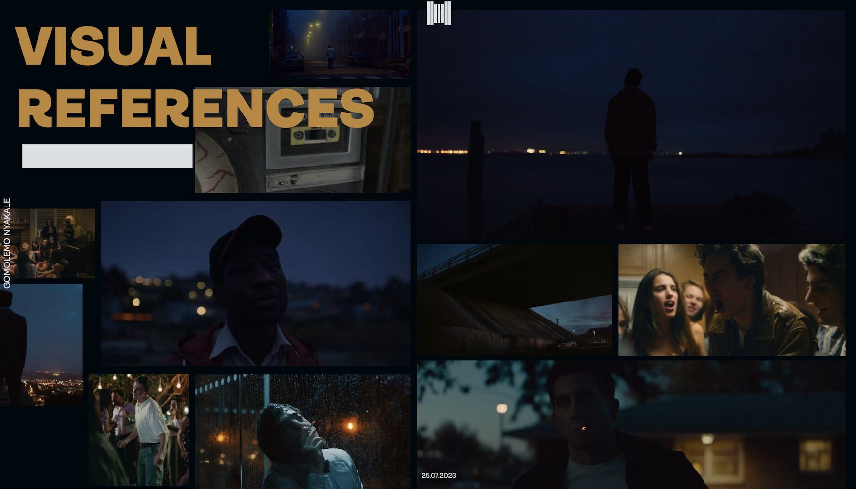 A slide from a presentation pitch deck that shows the suggested visual identity to be presented to prospective funders about a new short film.
