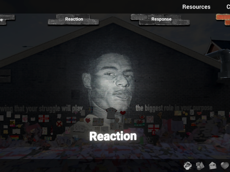 A mural image of Marcus Rashford on a wall in Withington. It contains messages of hope.